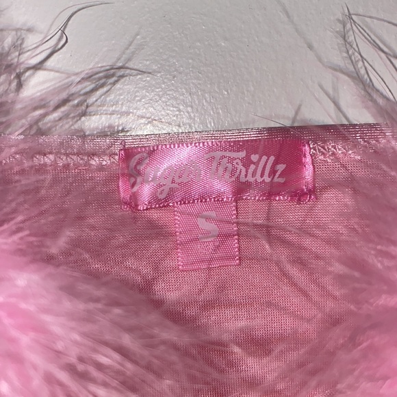 RARE Dolls Kill Pink Fluffy Feather Satin Crop Top - Picture 5 of 9